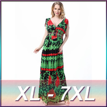 Plus Size 2016 New Women’s Maxi Long Green Print Summer Women Sleeveless Deep V-Neck Dresses