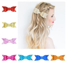 1 PC Bling Hair Clip Sequined Big Bow Glitter Fabric Bow Knot Hair Clip for Girl and Women Hair Accessories Sequin Bow with CLIP