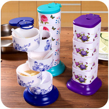 5 Layers Plastic Spice Jar Kitchen Accessories Cooking Mason Jar Storage Jars with Spoon Salt Pepper Food Condiment Set