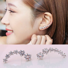 Real Pure Solid 925 Sterling Silver Stud Earrings for Women Fine Jewelry Ear Cuff Cubic Zircon Diamond Fashion Femme Bijoux