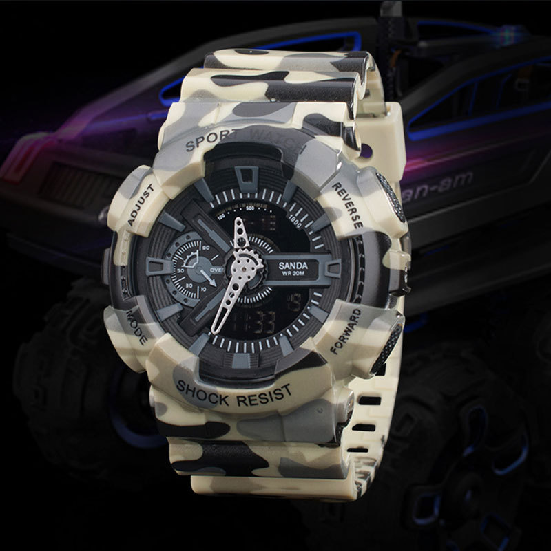 New Mountaineering Double Movement Dual Display Electronic Watches Men Military Camouflage Casual Wristwatches Waterproof Unisex