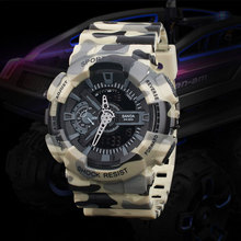 Nueva montañismo doble movimiento Dual Display relojes electrónicos hombres camuflaje militar ocasional relojes de pulsera impermeable Unisex