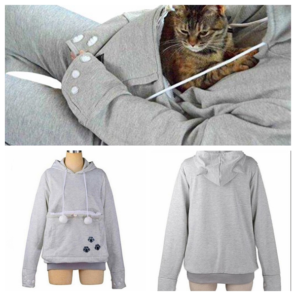 Cute Cat Hoodies With Cat Cuddle Pouch Mewgaroo Nyangaroo Dog Pet