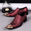 New British Style Luxury Genuine Leather Men Shoes Red Snakeskin Pointed Toe Wedding Business Suit Shoes