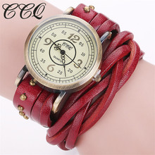CCQ Brand Fashion Vintage Retro Rivet Braided Genuine Leather Bracelet Watch Women Quartz Watch Clock Relogio