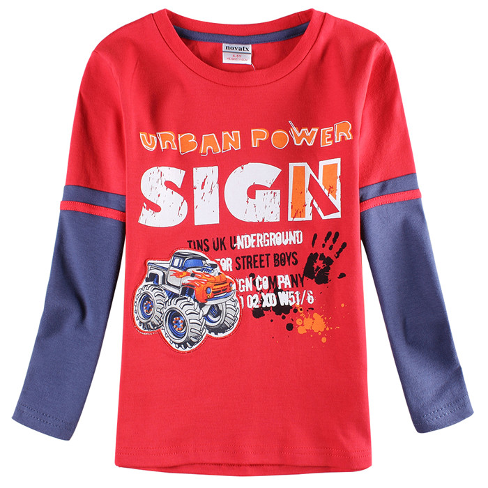 NOVA whole clothes 2015 latest design pure cotton baby boy t shirt  with car letter parttern long sleeve t shirt for 2-6y kids