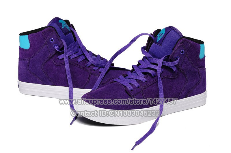 Wholesale Justin Bieber Skytop Chad Muska Purple Full Grain Leather Suede High Top Style Skate Shoes_1
