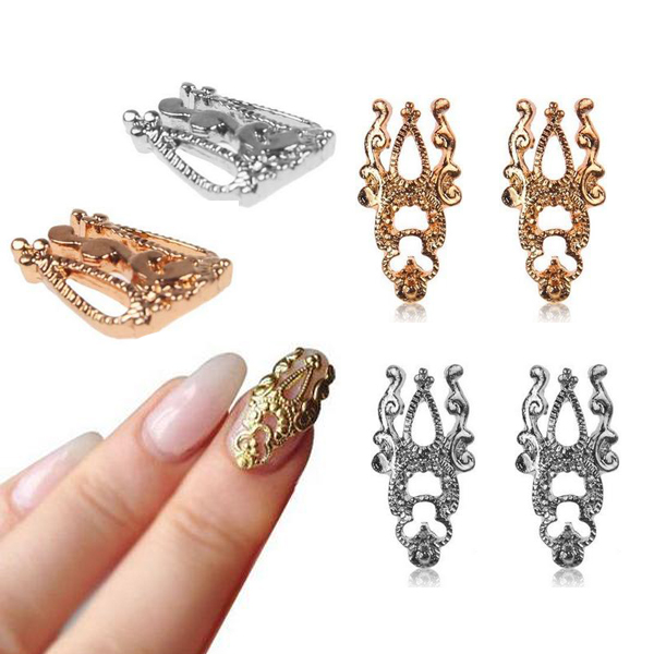 3Sets 30pcs 2015 New 2 Design Beauty DIY 3D Metal Hollow Out Metal Nail Stickers Manicure