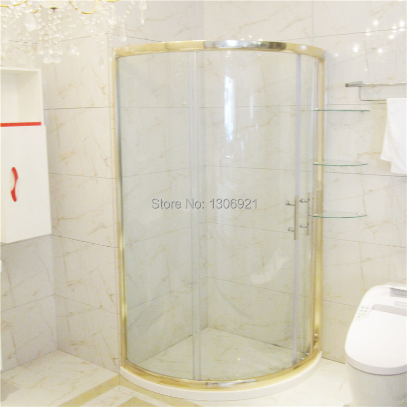 Gold Arc shower cabin sliding door with tray galss shelf shower room steam with swing double