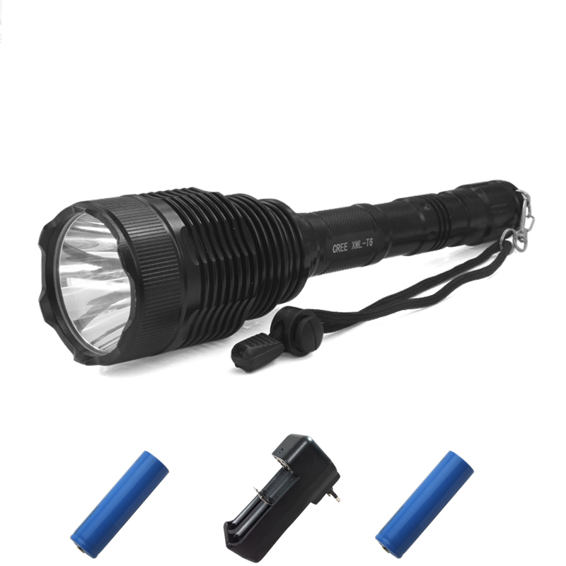 Фотография 2000lumes 300-500m Long Range Flashlight Xml-t6 Led Lanterna Linterna Lamp Torch Rechargeable +2*18650 Battery + Charger Hw515