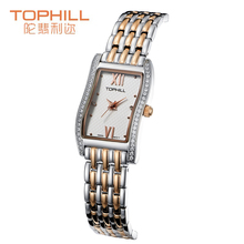 2015 del verano del estilo Tophill mujer elegante rectángulo marcado reloj de cuarzo tornillo bloqueado contraportada impermeable reloj de pulsera