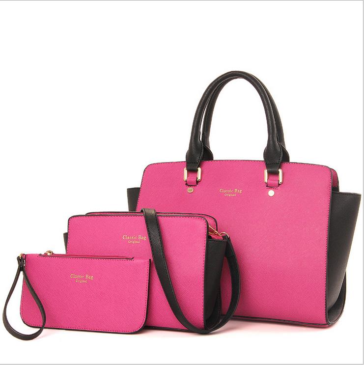 Фотография female  leather bag   shoulder bag sets brand design luxury  patchwork bright  color toothpick pattern handle bag messenger bag