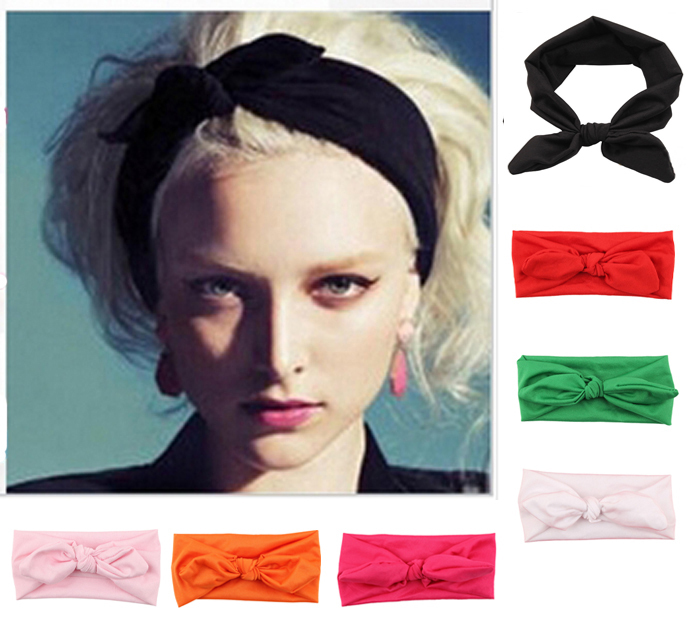 Summer Style Rabbit Bow Elastic Cotton Headband Wo...