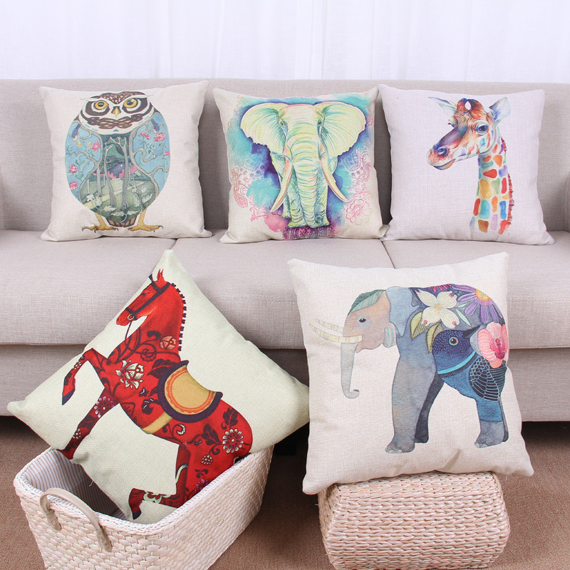 45cm Red Horse Green Elephant Fashion Cotton Linen Back Cushion