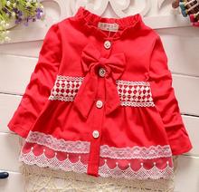 new 2016 spring autumn lace patchwork girls coat cute long sleeve bow baby girls jackets fashion
