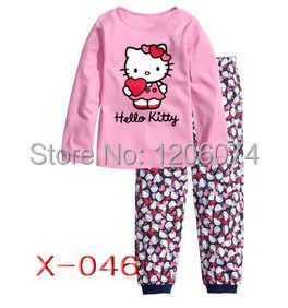 6set children cartoon pajamas kids long sleeve pyjamas boys girls Hello Kitty sleepwear Baby Clothing Set X-046