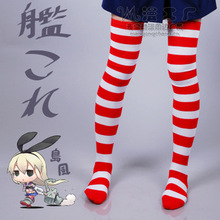 Kan collection anime cosplay accessories Stockings cos red+white stripe soft over-the-knee Stockings