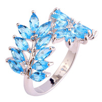 Alluring Women Rings Olive Branch Plants Style Blue Topaz 925 Silver Ring Size 7 8 9 10 Fashion Jewelry Free Shipping Wholesale
