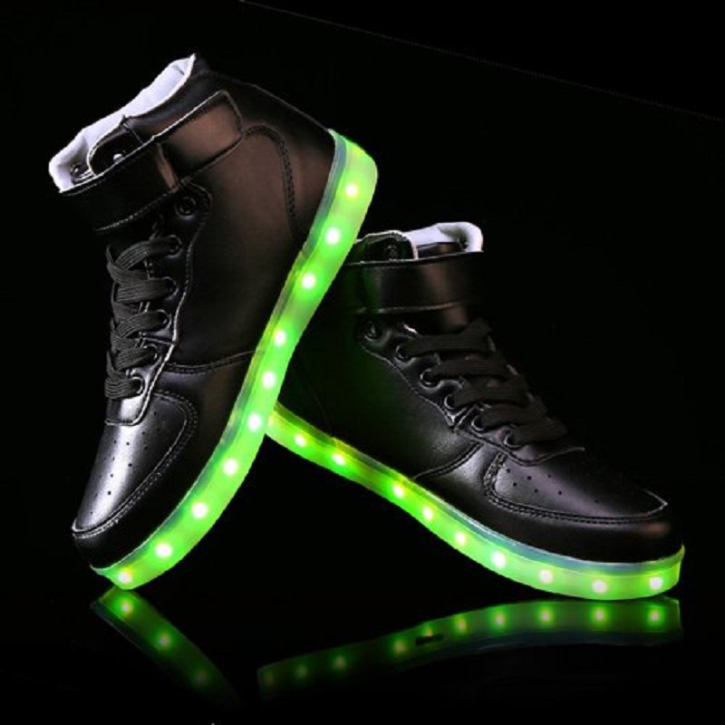 New 8 Colors Fashion LED Lights USB Charging Shoes 2015 High Top Men Women Luminous Shoes