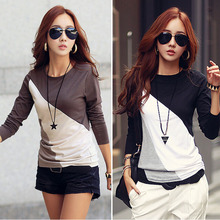 Free Ship Casual T Shirts Women Blouse 2015 Long sleeve Cotton T shirt Basic Tops tees