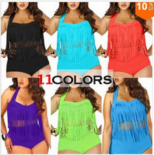 PLUS SIZE Big and Beautiful Womens Retro Fringe Tassel Top High Waisted Bikini Push Up Bandeau