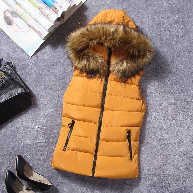 down vest with fur 0W0125 orange