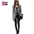 New Fashion 2016 Women Cardigans Long Sleeve Striped Cotton Peplum Autumn Winter Casual Cardigan Turn Down