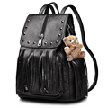 Retro Korean Style Fashion Casual Backpack Women Designer Fringe Rivet Travel Bag Bear Ornament Solid Color