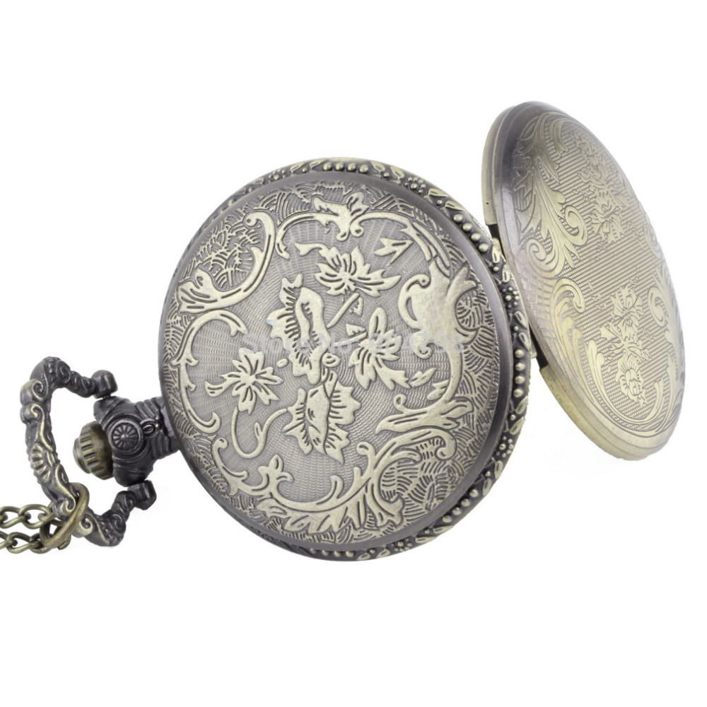 Antique Vintage Retro Bronze Quartz Pendant Chain Necklace Pocket Watch