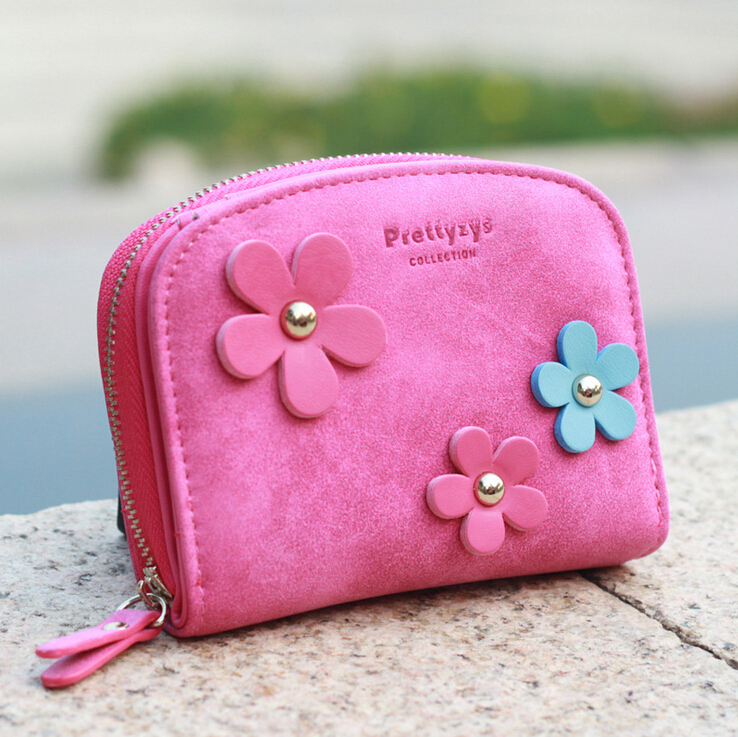 2015 New arrival fashion cute flower frosted design short style women leather wallet coin purse women bag WLHB1066