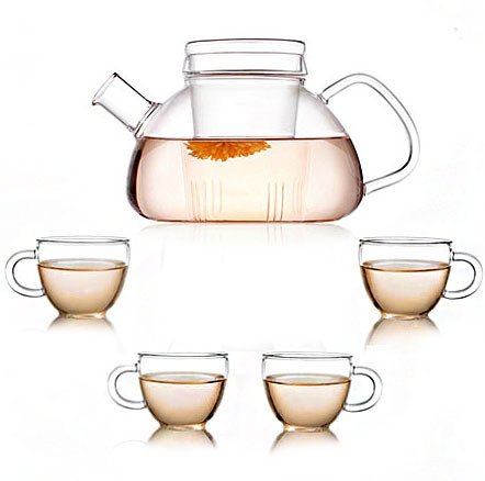Heat resistant Glass teaset coffee set 750ml teapot 4pc 80ml tea cup flower loose tea sets