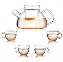 Heat-resistant Glass teaset coffee set,750ml teapot+4pc 80ml tea cup,flower loose tea sets