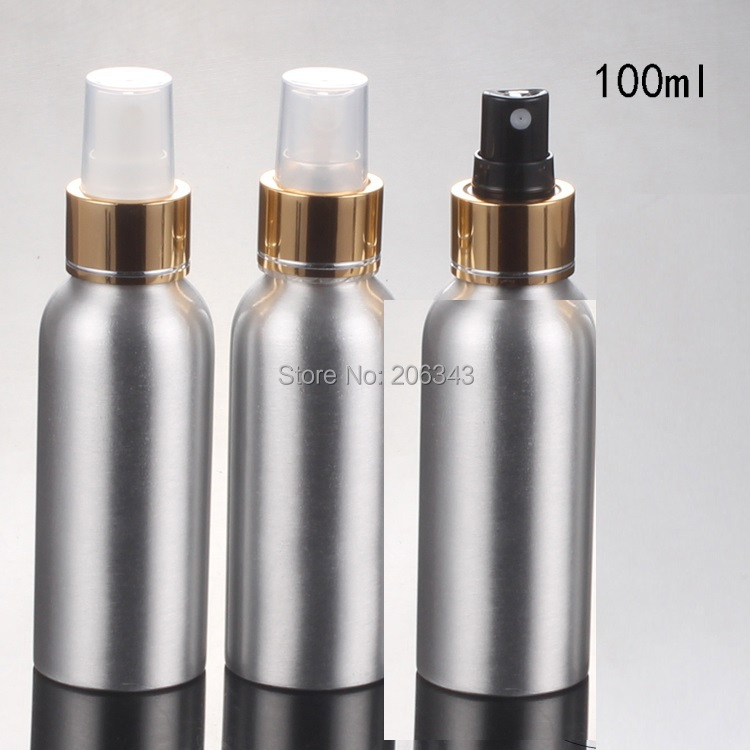 100pcs 100ml Aluminium bottle metal bottle spray bottle with shiny silver  collar  ,white/transparent/black sprayer mist sprayer