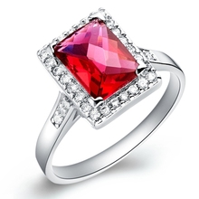 Fashion Pink Wedding Rings Ruby 925 Silver Jewelry Women Purple Rainbow Ring Square Blue CZ Diamond
