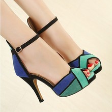 Wholesale Low Price New 2016 Fashion Womens Shoes Peep-toe Pumps Sexy Super High Heels Vogue Ankle Strap Shoes ORANGE BLUE 0