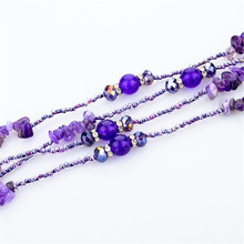 Amethyst Long Statement Necklaces for Women Vintage Purple Natural Stone Beads Maxi Necklace Ethnic Jewelry Gold
