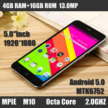 Original Smartphone 3G M10 MTK6752 Octa Core 2.0 5.0 Inch 1080P 4GBRAM 16GB ROM Dual Sim 13.0MP Camera android cell Mobile Phone