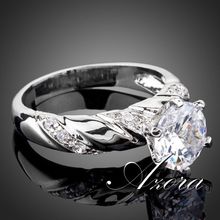 AZORA White Gold plated 2ct Round Cut Cubic Zirconia with micro CZ Setting Engagement Rings for