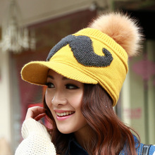 Autumn and winter plus velvet thickening warm hat women s mustache knitted hat rabbit fur ball