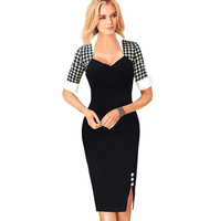 Vintage Retro Pinup Midi Sheath Black Dress Wear to Work Office Business Short Party Bodycon Pencil Wiggle Dress Robe Femme