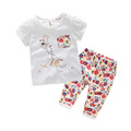 Retail 2016 bay girls clothing girls summer outfits O neck print Pullover outfits shorts and flower