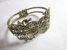 Bulk 100piece/lot Antique bronze Cameo/Cabochon Setting Bezels Filigree Wrap Flower Brass Cuff Bracelet Blanks