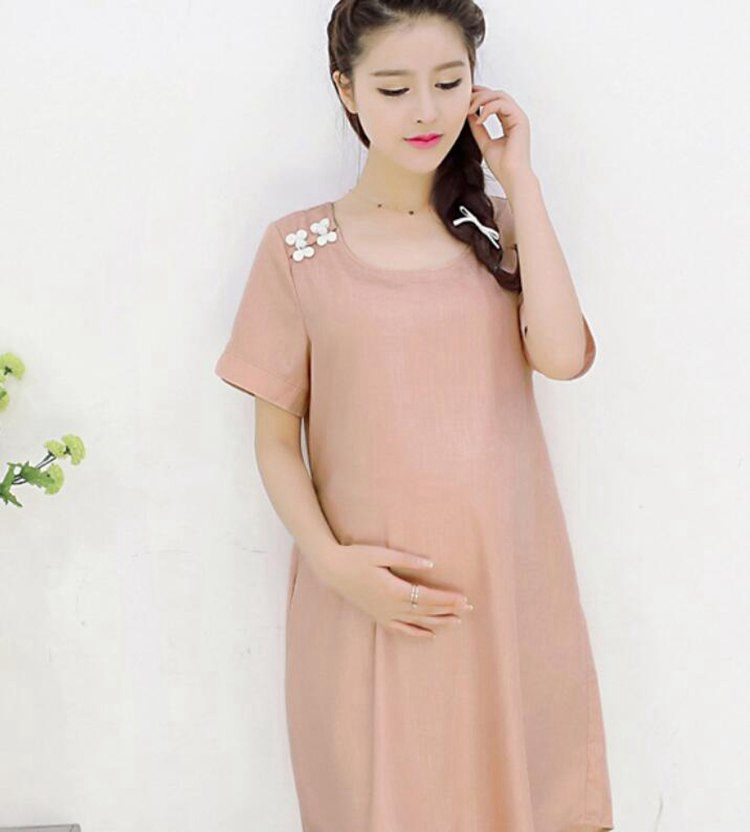 Cotton Short Sleeve Pregnant Dress Clothes For Pregnant Women Dress Summer Nursing Bra Maternity Photography Props Pink Blue (10)