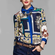 Women geometric abstract fashion spell color work shirts blusa feminina loose full sleeve Vogue Designers blouse print tops