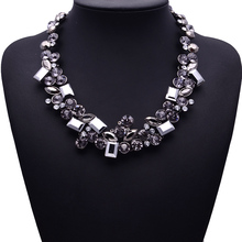 XG267 New Design 2015 Vintage Necklaces & Pendants Chunky Square Crystal Statement Necklace Crystal Chain Choker Jewelry