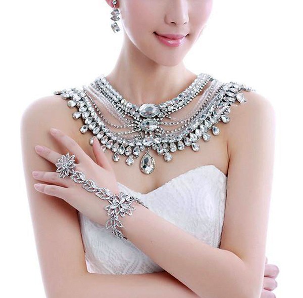 Wedding Bridal Crystal Rhinestone Pearls Shoulder Body Chain Necklace Jewelry usd68.99 7