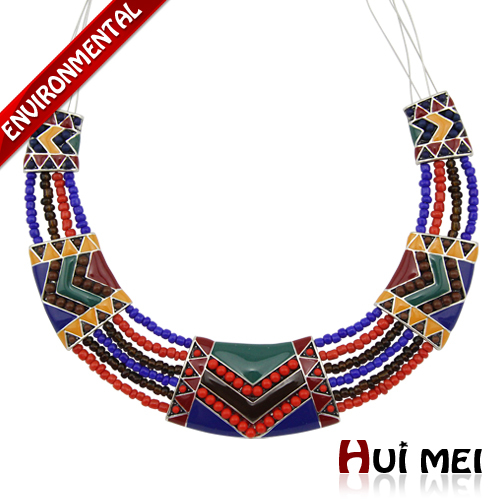 2015 Bijoux Fashion Ethnic Necklace For Women Silver Plated Multicolor Enamel Beads Statement Chokers Necklaces Vintage