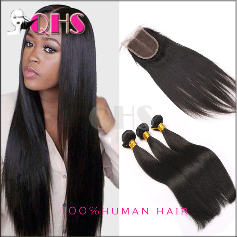 Peruvian Virgin Hair with Closure 3 Bundles with Closure Human Hair with Closure 7A Peruvian Virgin Hair Straight with Closure