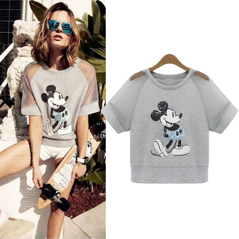 T-shirt female summer 2015 new short sleeved blouse summer Fashion Tee Women Mickey blouse embroidered ladies loose brand tops