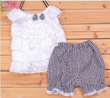 Baby Girls 2 PCS Sets Tops Shorts Clothes Hollow Out Kids Outfits 2 Colors 1 4Y